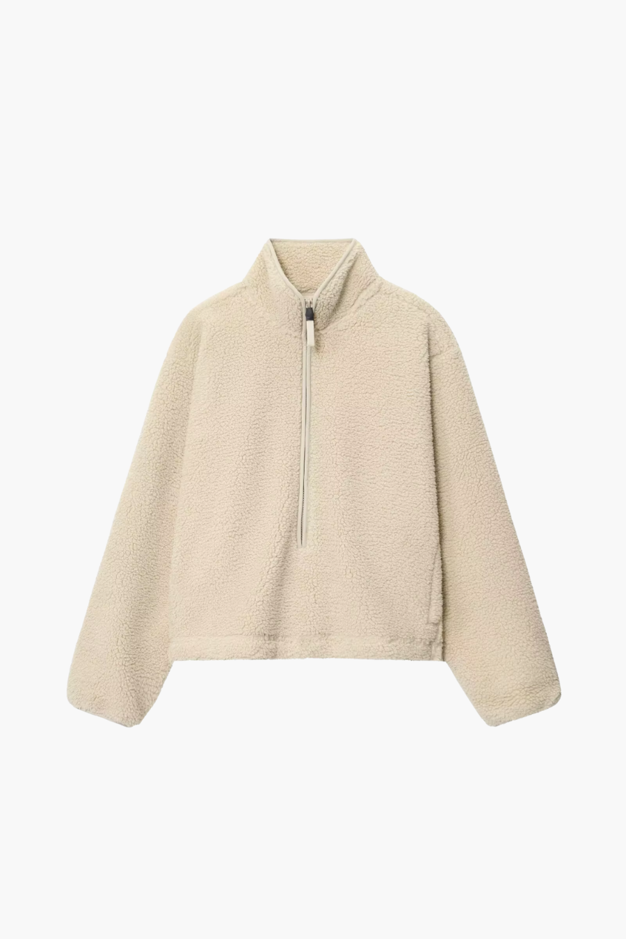 Women’s cream half-zip teddy fleece pullover with pockets