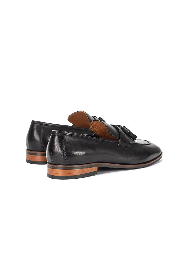 Men’s leather tassel loafers crafted from top-grain cowhide with classic slip-on dress loafer design back view