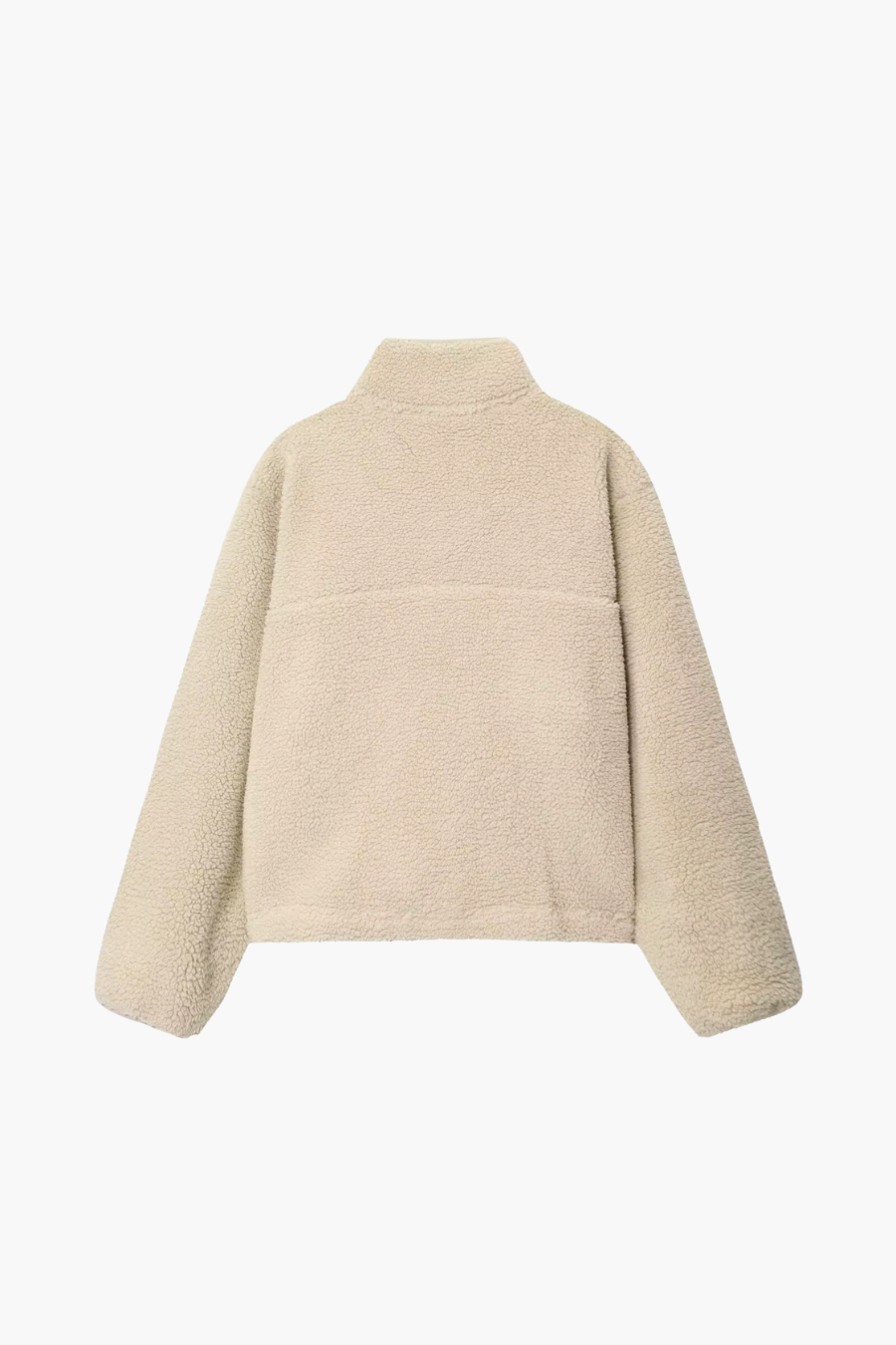 Back of cream half-zip teddy fleece pullover with pockets