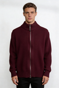 Ellis Cotton Zip-Up Sweater Jacket - Burgundy