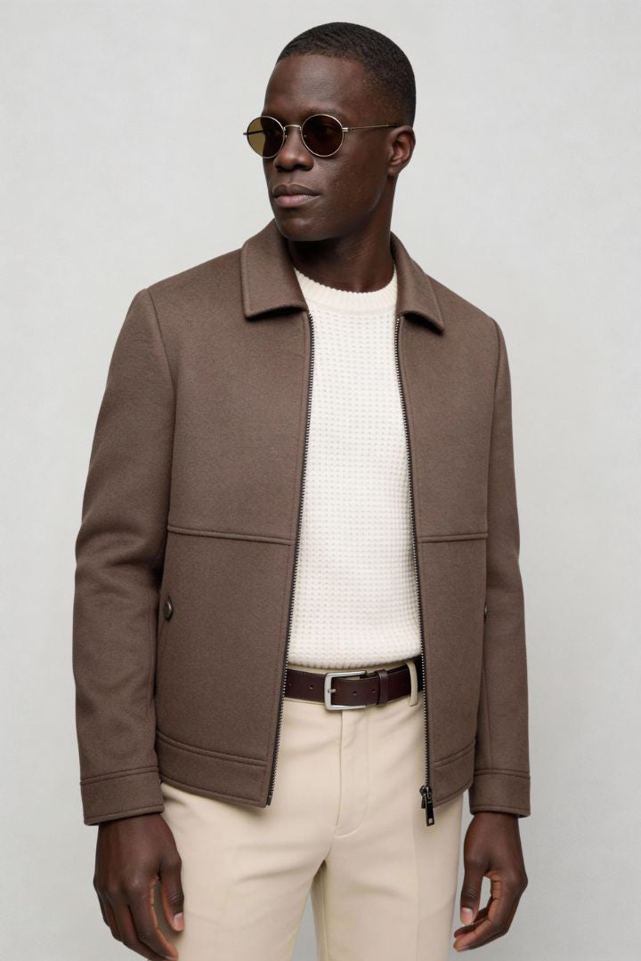 Heavyweight wool jacket back view tailored fit