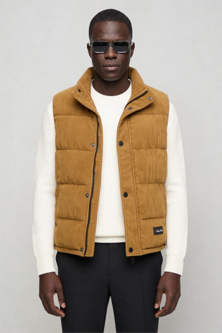 ジャケット・アウター BOSS camel corduroy down vest BOSS Equestrian Mens Cord Puffer Vest Arthur - Camel - Royal