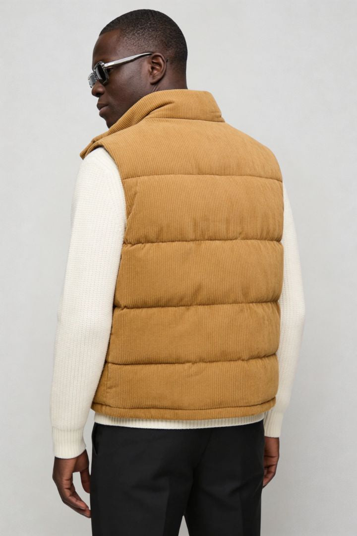 Men's Corduroy Puffer Vest – Quilted Insulated Sleeveless Gilet