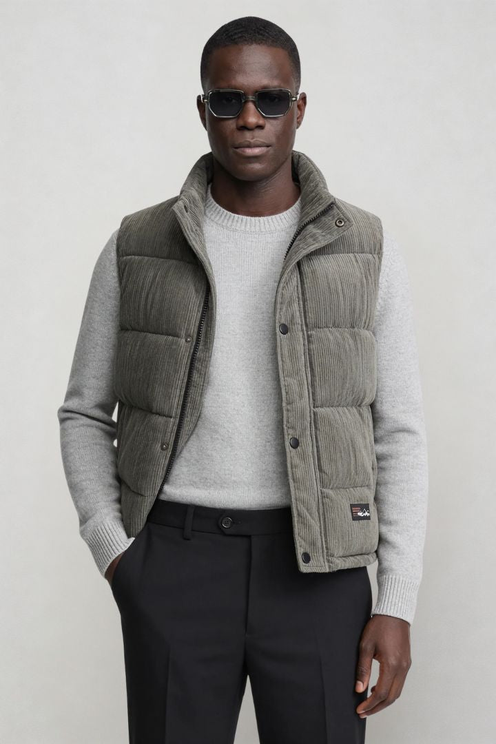 Monterra Cord Puffer Vest - Gray