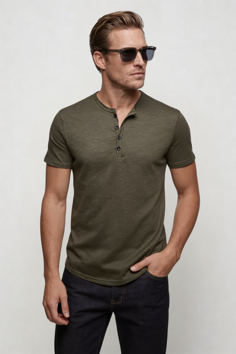 Berk Lightweight Henley Shirt - Army Green