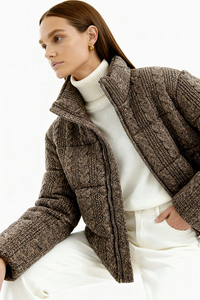 Mila Cable-Knit Puffer Jacket - Brown