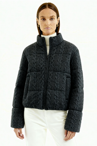 Mila Cable-Knit Puffer Jacket - Black