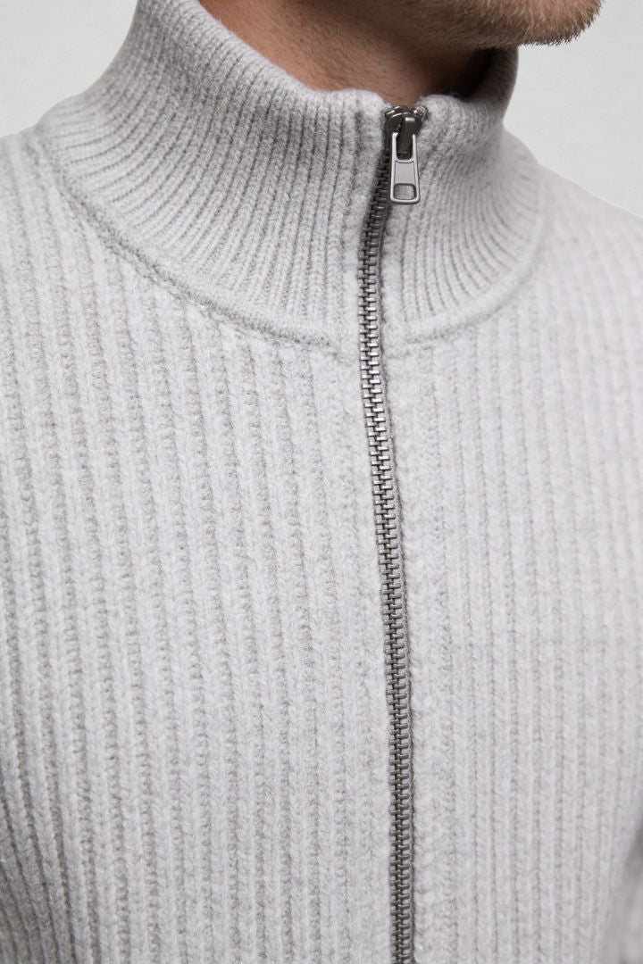 Valerio Ribbed Zip Knit Cardigan - Gray
