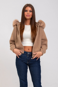 Faux Fur Hoodie - Brown