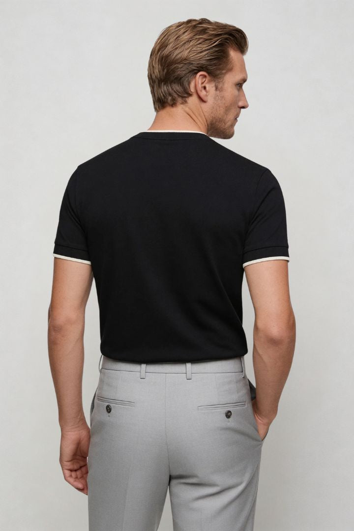 mens premium black crew neck t-shirt lyocell cotton silk blend back