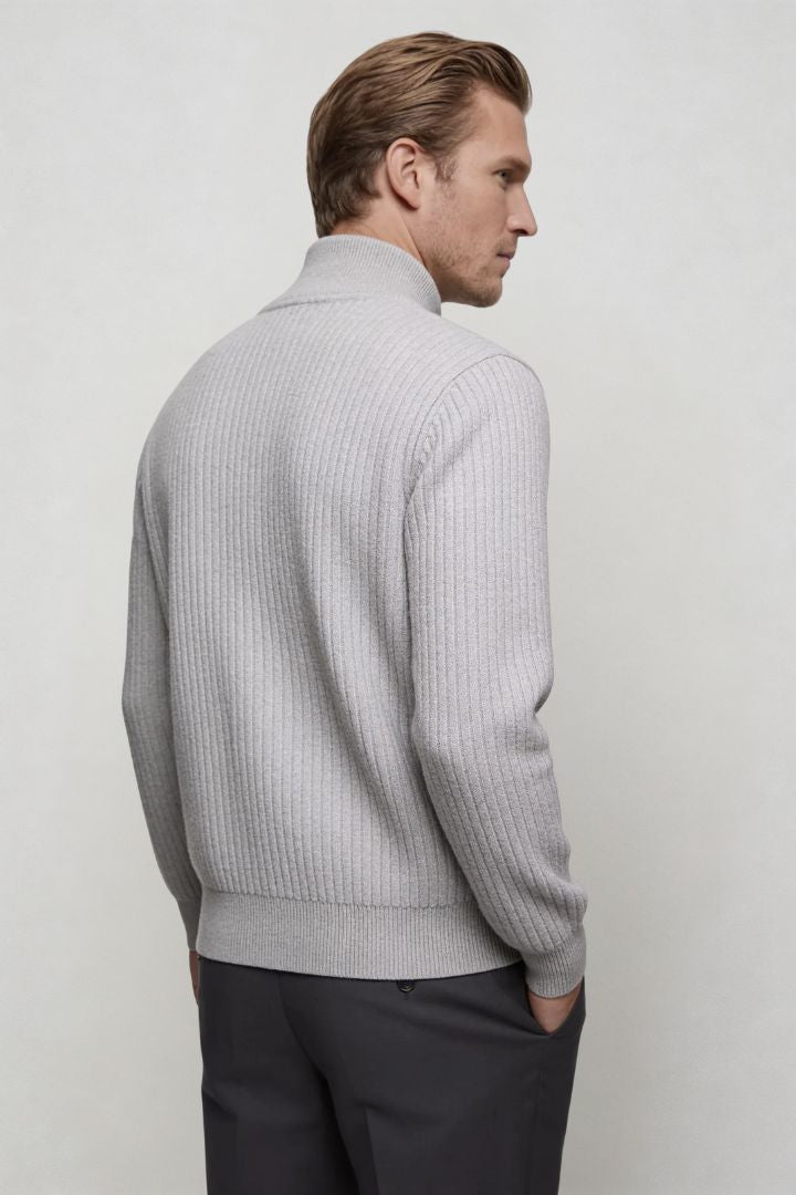 Valerio Ribbed Zip Knit Cardigan - Gray