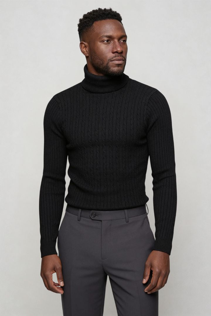Prescot Cable Turtle Neck - Black