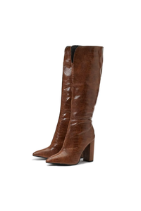 Vienna V-Cut Knee Boot - Mocha Croc