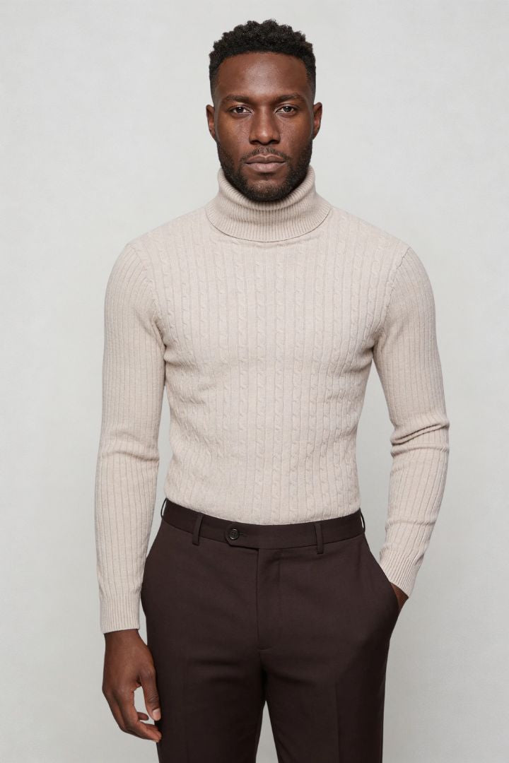Prescot Cable Turtle Neck - Beige