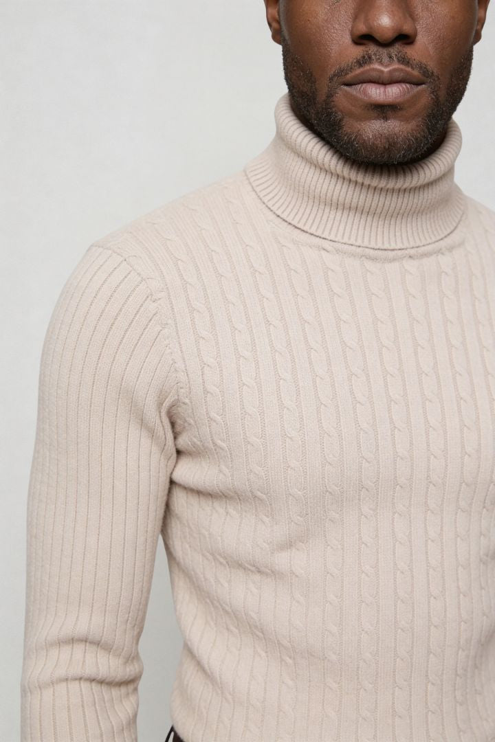 Prescot Cable Turtle Neck - Beige