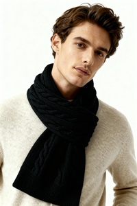 Milo Cashmere Cable Scarf - Black