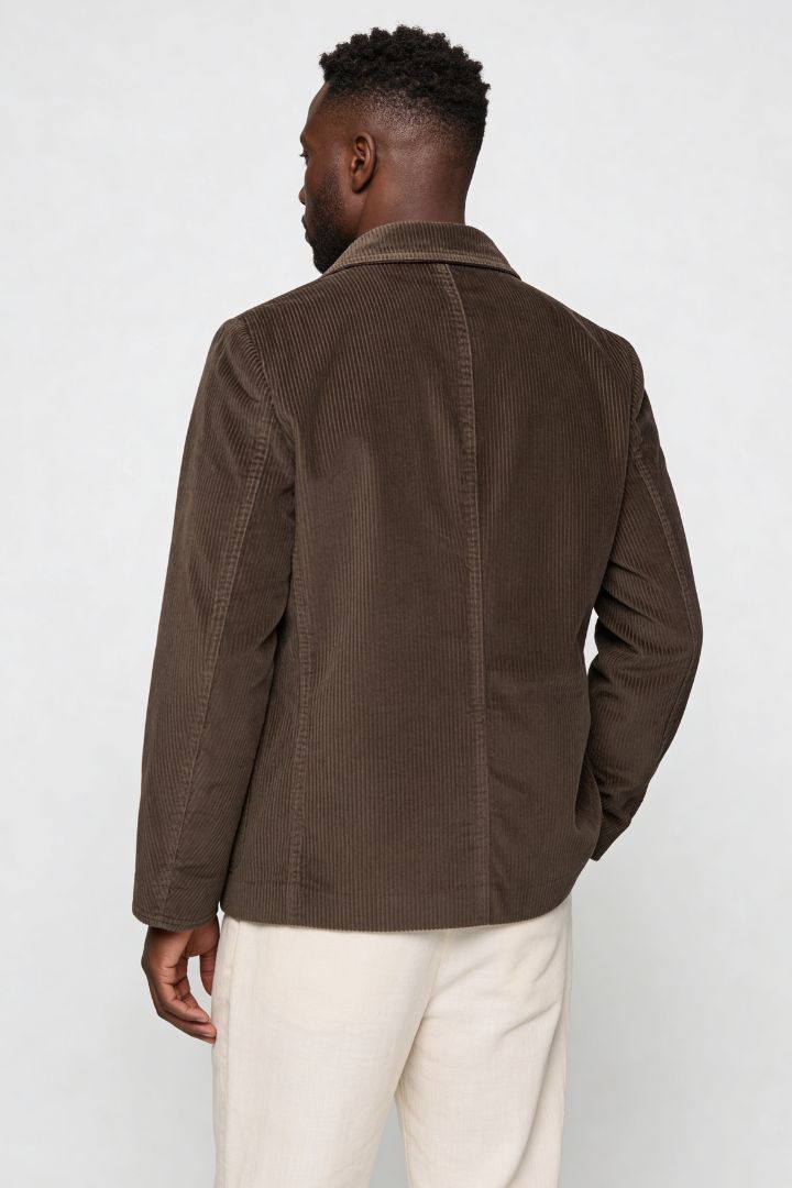Men’s brown corduroy blazer jacket with retro tailored fit back