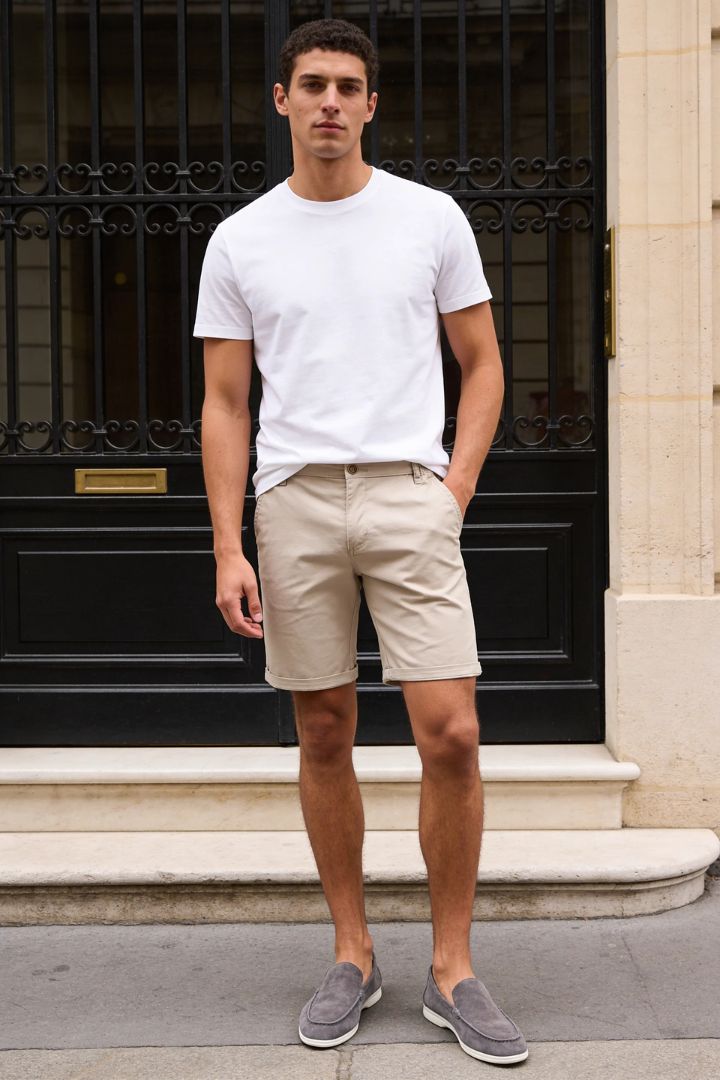 Men’s Lavencio khaki cotton chino shorts with tailored fit designed for breathable summer comfort