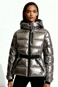 Novara Belted Puffer Jacket - Silver