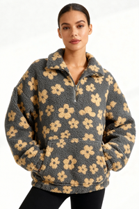 Floral Fleece Pullover - Yellow