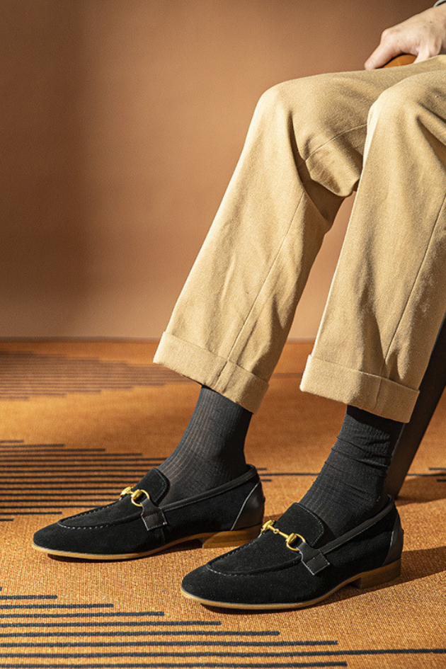 Alessio Suede Horsebit Loafers - Black