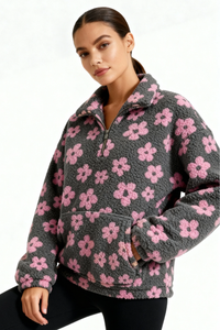 Floral Fleece Pullover - Pink