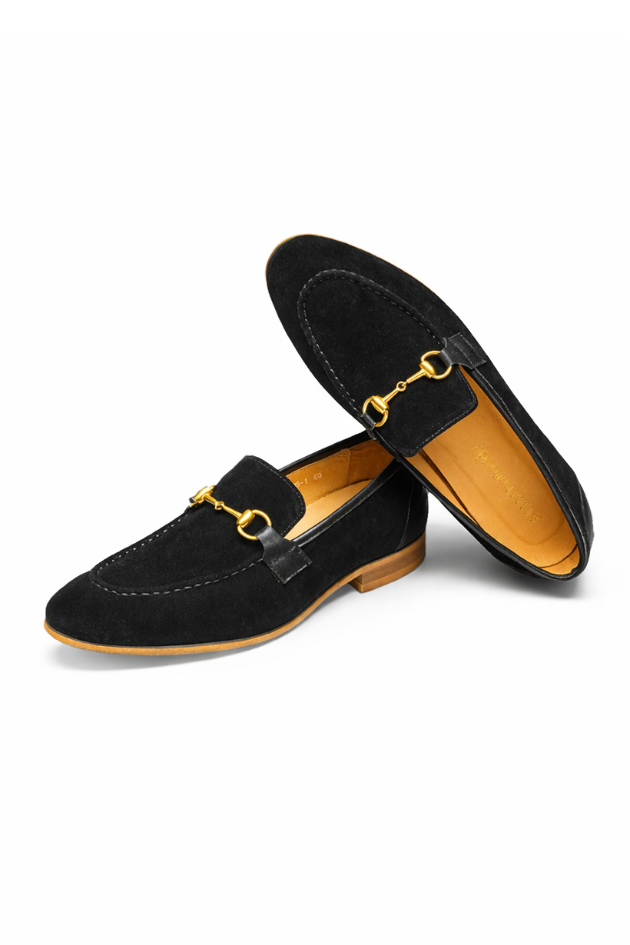 Alessio Suede Horsebit Loafers - Black