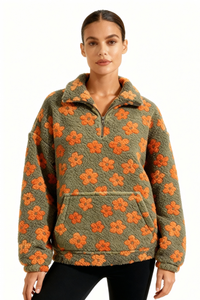 Floral Fleece Pullover - Orange
