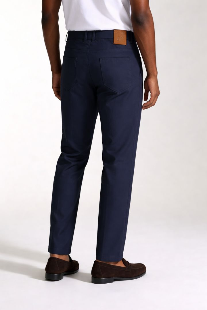 Lavencio Men’s lightweight lyocell linen tailored trousers in navy tone back