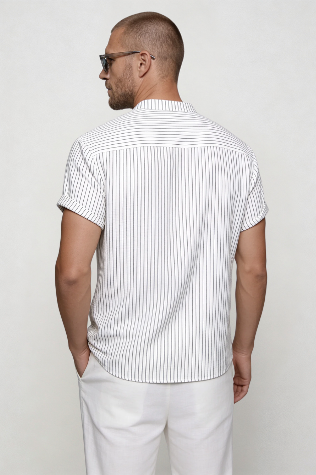 Kasen Striped Henley Shirt - White