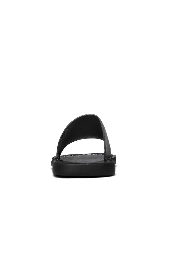 Men's black leather slide sandals minimalist slip-on summer sandals comfortable casual slides inside view