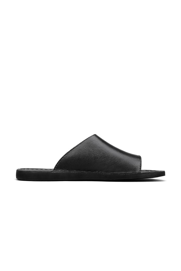 Men's black leather slide sandals minimalist slip-on summer sandals comfortable casual slides side view