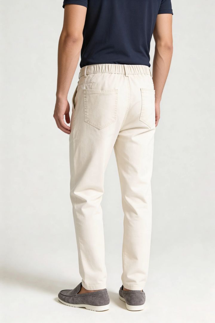 Lavencio Men’s straight leg 100% cotton jeans in washed gray denim back