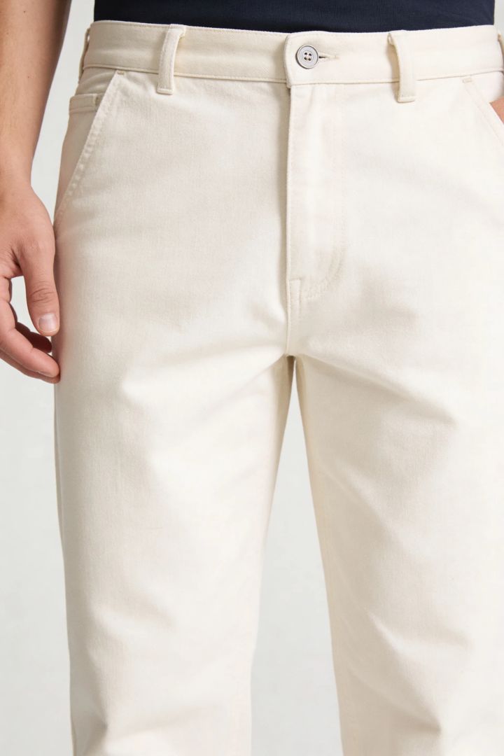 Lavencio Men’s straight leg 100% cotton jeans in washed gray denim close-up