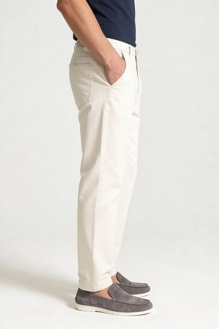 Lavencio Men’s straight leg 100% cotton jeans in washed gray denim side