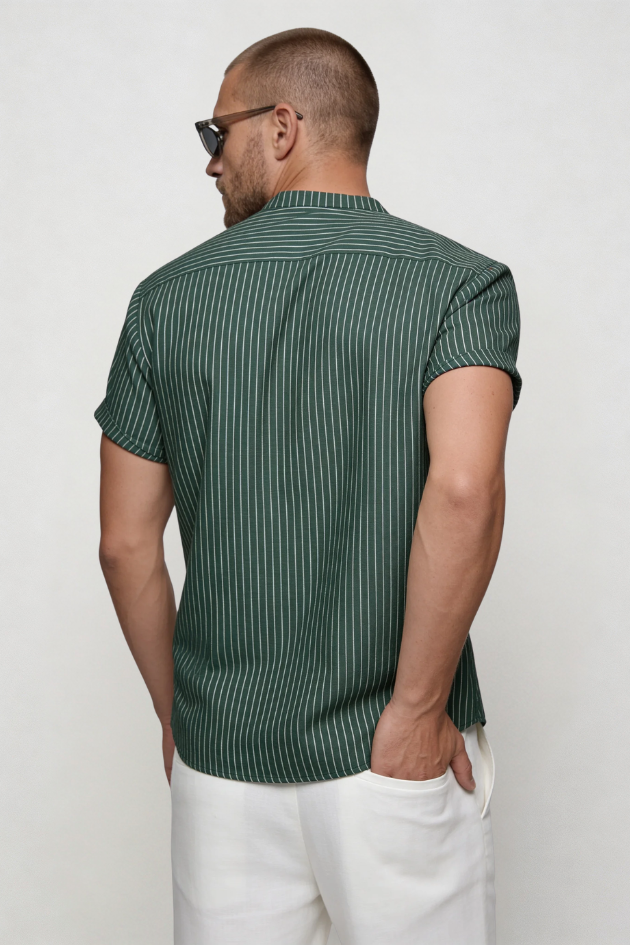 Kasen Striped Henley Shirt - Green