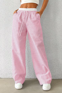 Santorini Wide-Leg Striped Pants – Pink