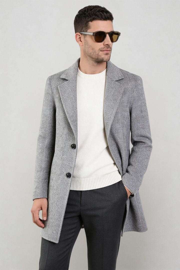 Montreaux Herringbone Wool Coat - Gray