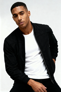 Calvion Suede Bomber Jacket - Black