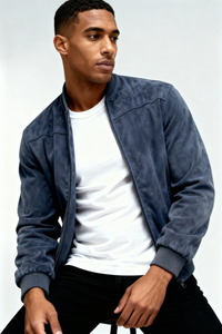 Calvion Suede Bomber Jacket - Blue