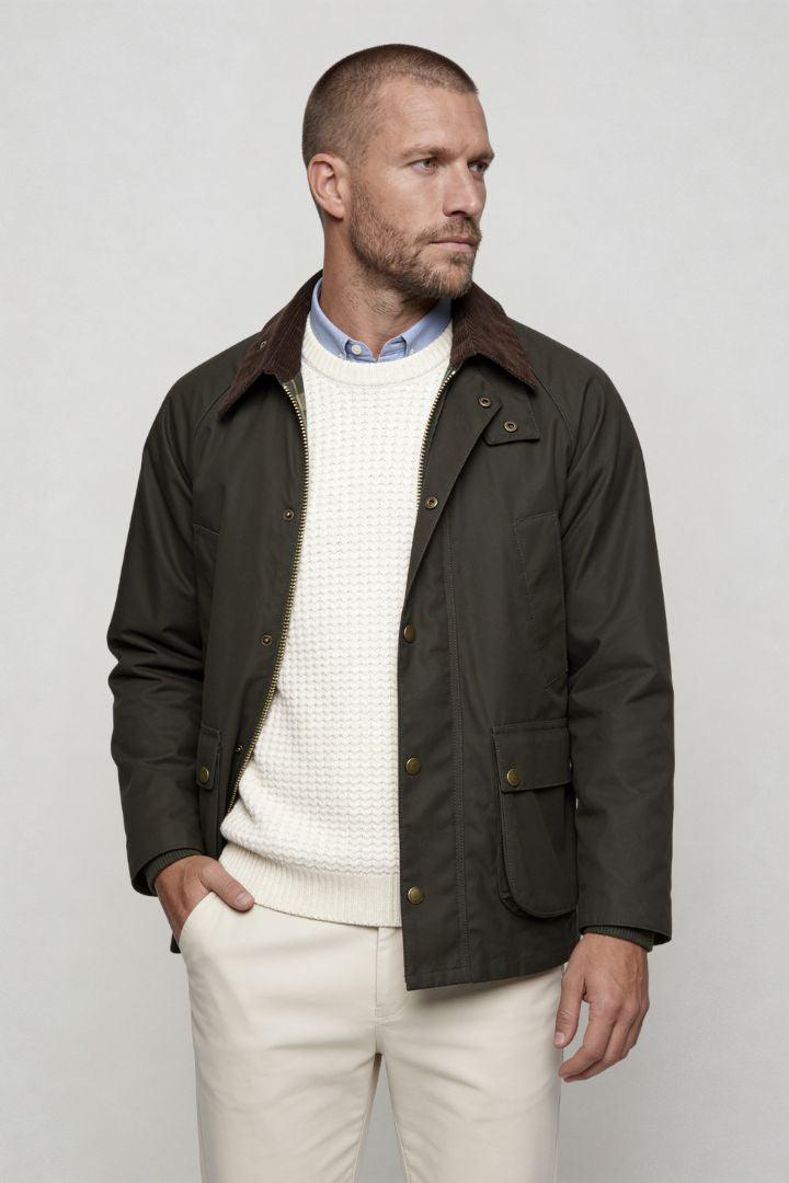 Lavencio Men’s cotton field jacket with corduroy collar and utility pocket design