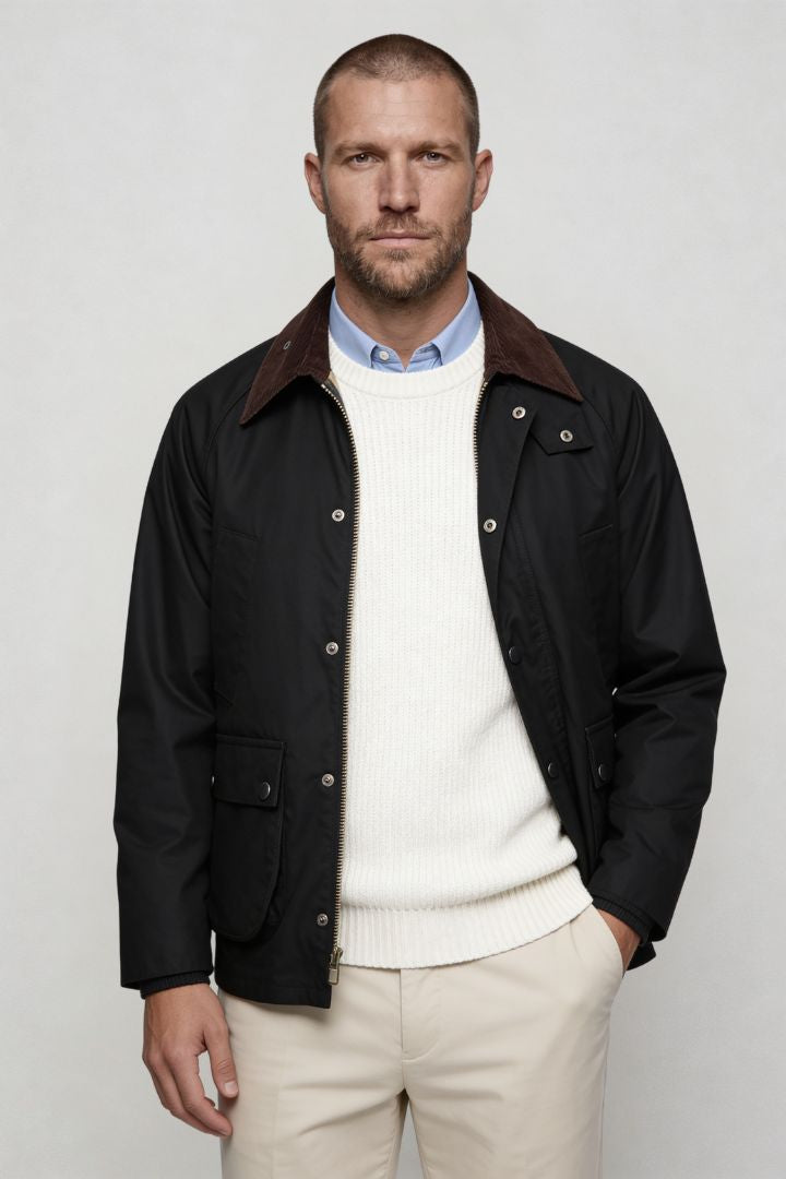 Lavencio Men’s cotton field jacket with corduroy collar and utility pocket design