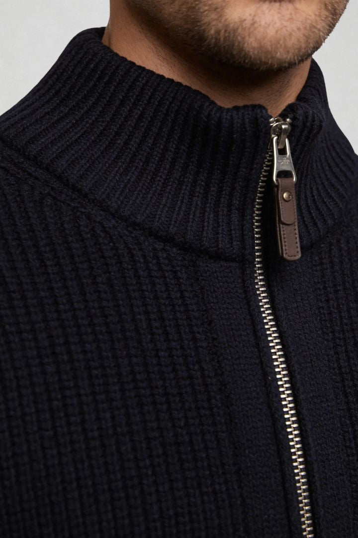 Ellis Cotton Zip-Up Cardigan - Navy