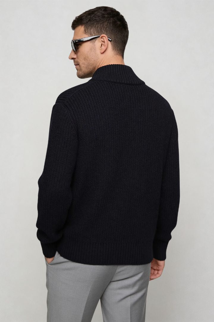Ellis Cotton Zip-Up Cardigan - Navy