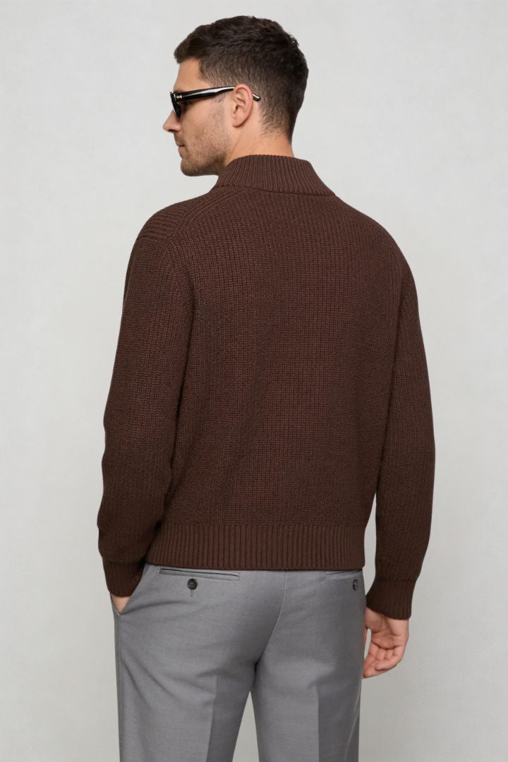 Ellis Cotton Zip-Up Cardigan - Brown