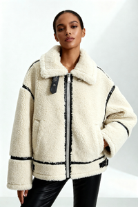 Oversized Faux-Shearling Aviator Jacket - Cream
