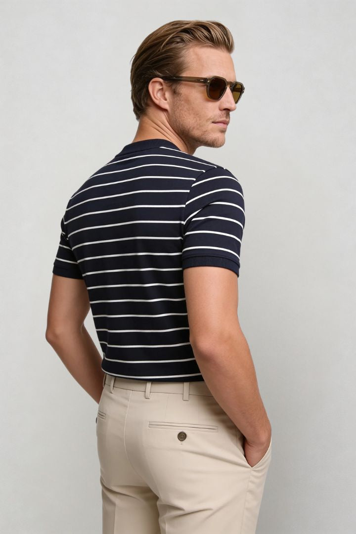 Blake Striped Lyocell T-Shirt - Navy