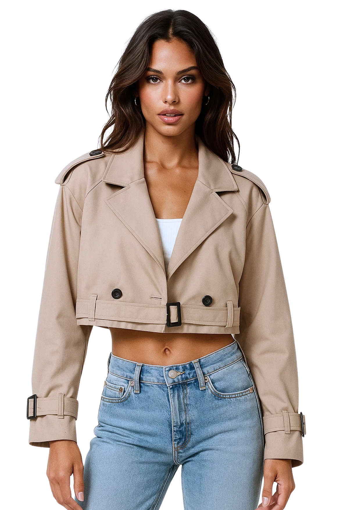SIENNA CROPPED TRENCH - BEIGE