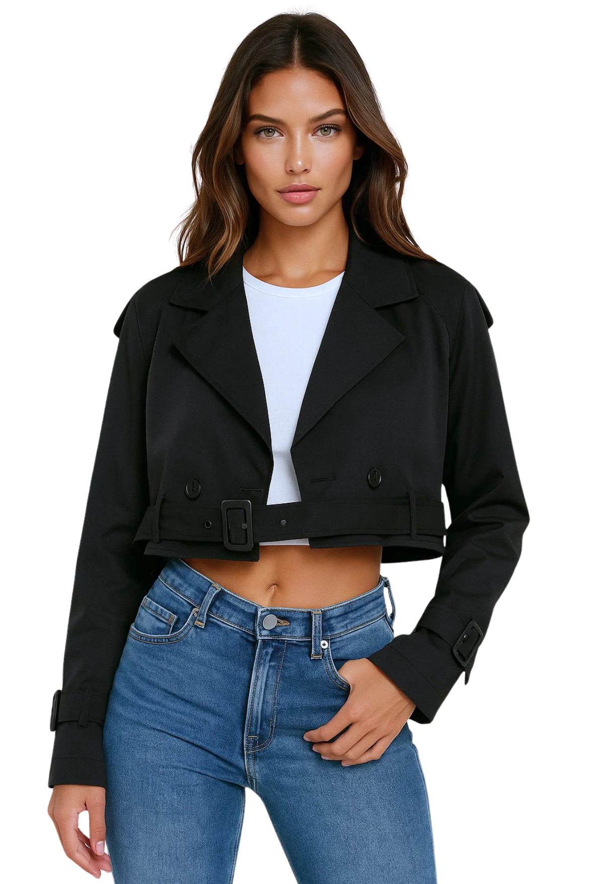 SIENNA CROPPED TRENCH - BLACK