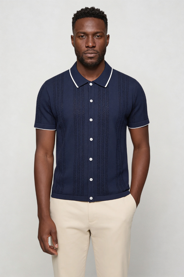 Marquez Knit Button Shirt - Navy